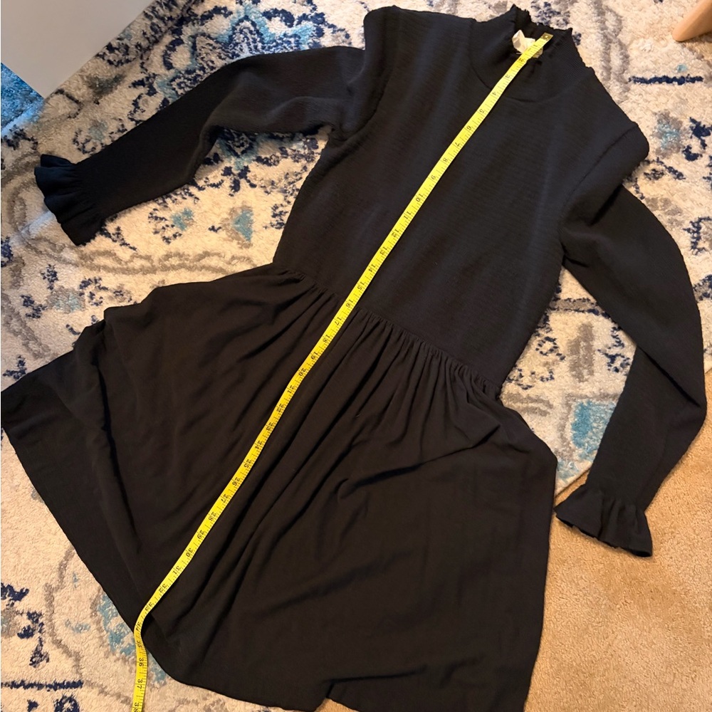 Casual Smock top with mock neck Black Long Sleeve Dress - cotton